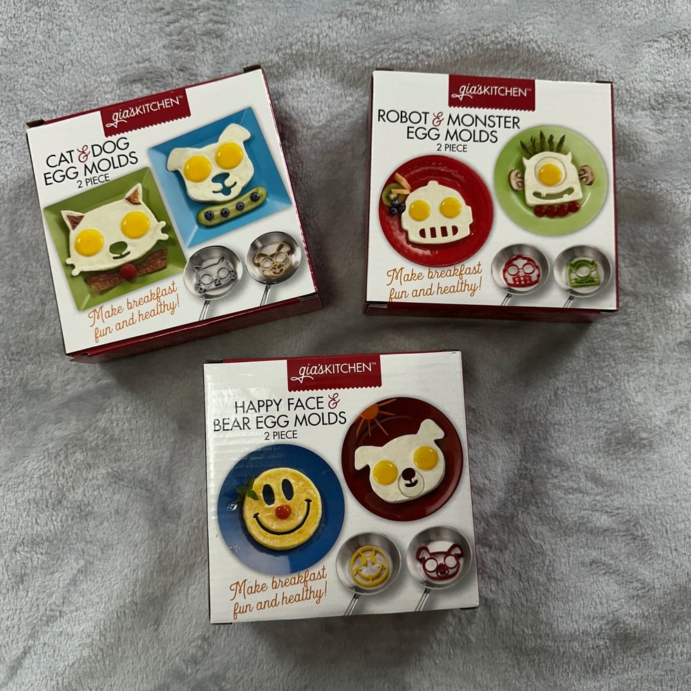 Gia's Kitchen Egg Molds Set of 3‎ Kids Breakfast Silicone Cat Dog Robot Monster